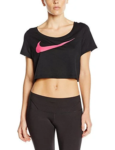 Nike Women's Dri-Fit Swoosh Training Crop Top-Black-Medium Zippered Front Buttoned Front Snap Front