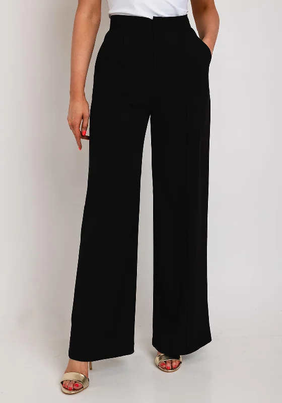 The Sofia Collection Wide Leg Trousers, Black Wide Leg Loose Fit Mid Waist