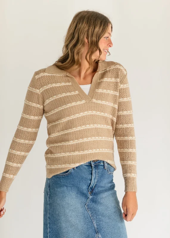 V-neck Collared Cable Stitch Sweater - FINAL SALE Herringbone Houndstooth Plaid