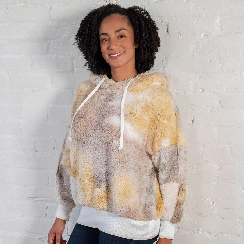 Tie-Dye Plush Sherpa Fleece Hoodie Hoodie with Button Placket Classic Preppy