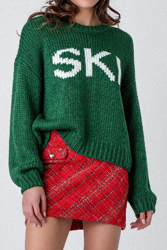 Ski Kelly Green Sweater Print Jacquard Patchwork