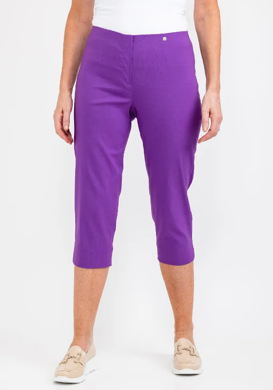 Robell Marie 07 Slim Fit Cropped Trousers, Purple Trousers Velvet Soft