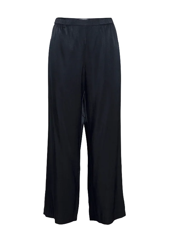 Ichi Satin Wide Leg Trousers, Total Eclipse Trousers fashionable chic