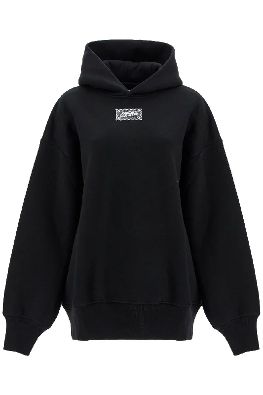 oversized hoodie with hood SW044I J057 BLACK/WHITE Hoodie with Mock Neck Collared Structured