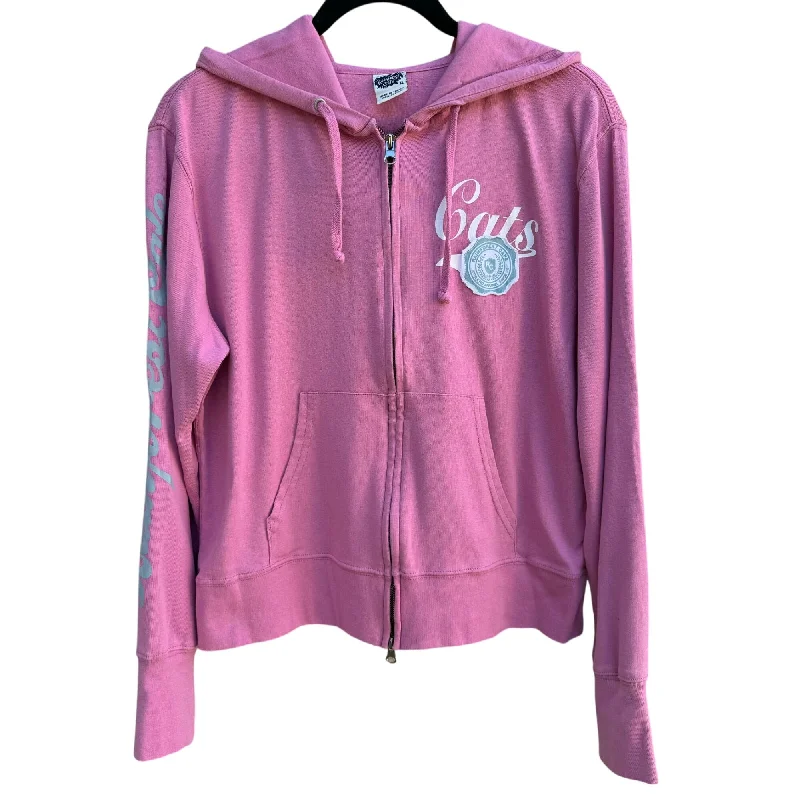 Rainforest Cafe Vintage Y2K Womens Pink Cats Full Zip Long Sleeve Cotton Hoodie XL Hoodie with Gradient Ombre Colorful