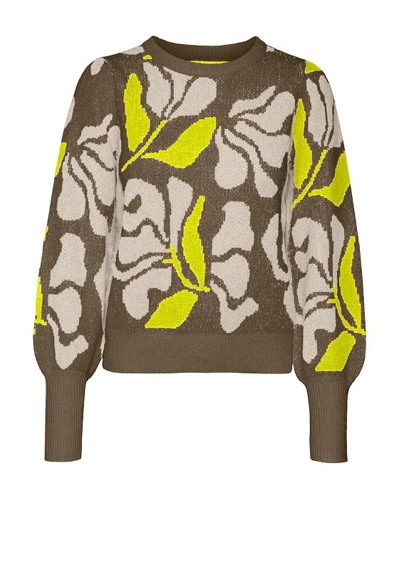 Vero Moda New Tari Printed Balloon Sleeve Jumper, Capers Flower Striped Floral Plaid