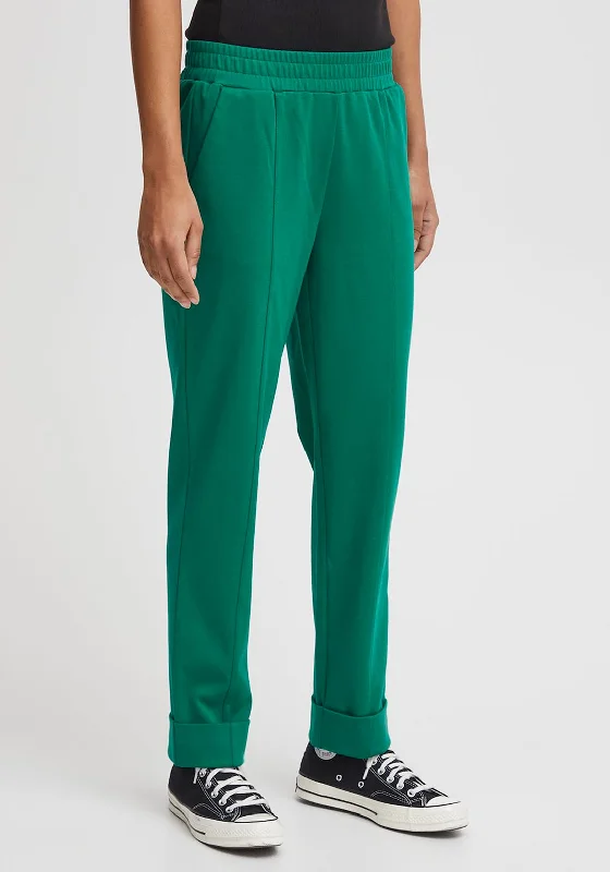 ICHI Kate Slim Leg Casual Trouser, Cadmium Green Trousers Lace Delicate