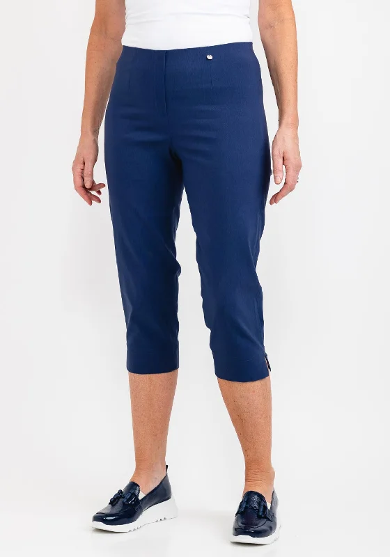 Robell Marie 07 Slim Fit Cropped Trousers, French Blue Trousers Leather Faux