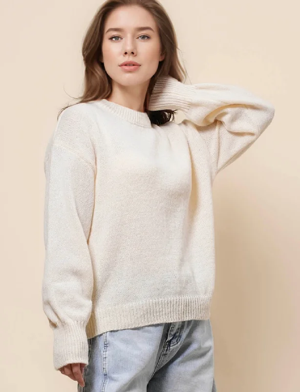 Ladies Solid Color Round Neck Pullover Sweater SKT41159 Fleece Fabric Down Fabric Feather Fabric