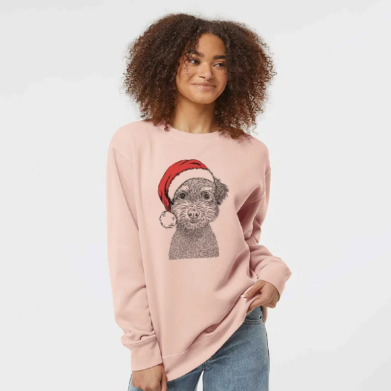 Santa Pretzel the Schnoodle - Unisex Pigment Dyed Crew Sweatshirt Hoodie with Hem Elastic Stretchable Comfortable