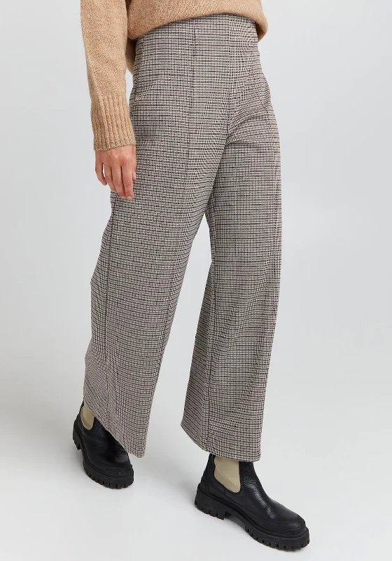 ICHI Kate High Rise Wide Leg Check Trouser, Nomad Trousers Trousers Formal