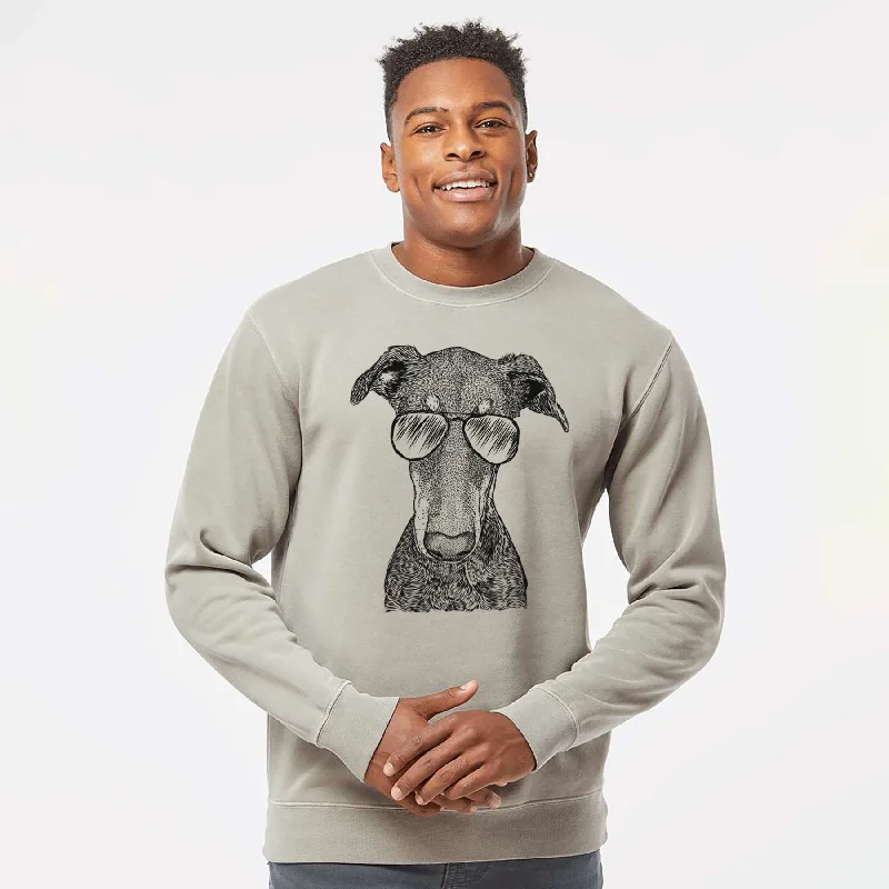 Aviator Princess Fiona the Doberman Pinscher - Unisex Pigment Dyed Crew Sweatshirt Hoodie with Zipper Placket Modern Functional