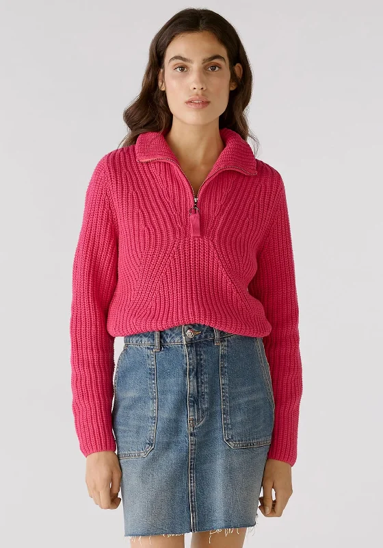 OUI High Neck Half-Zip Knit Jumper, Pink Front Pockets Side Pockets Patch Pockets