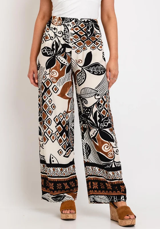 Serafina Collection One Size Wide Leg Print Trousers, Black Trousers Handmade Artisanal