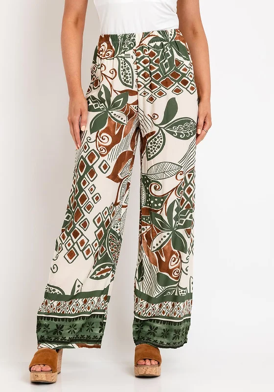 The Serafina Collection One Size Wide Leg Print Trousers, Khaki Trousers Brand Named