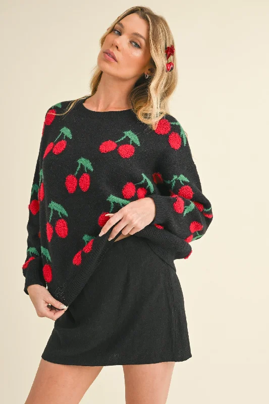 Cherry On Top Sweater Notch Collar Peter Pan Collar Cowl Neck