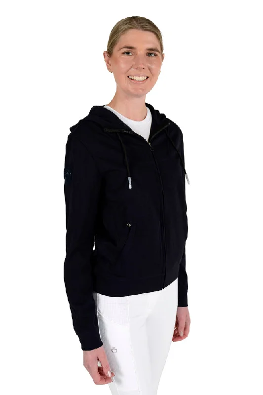 Diagonal Weave Zip Hoodie - Navy Hoodie with Button Classic Timeless