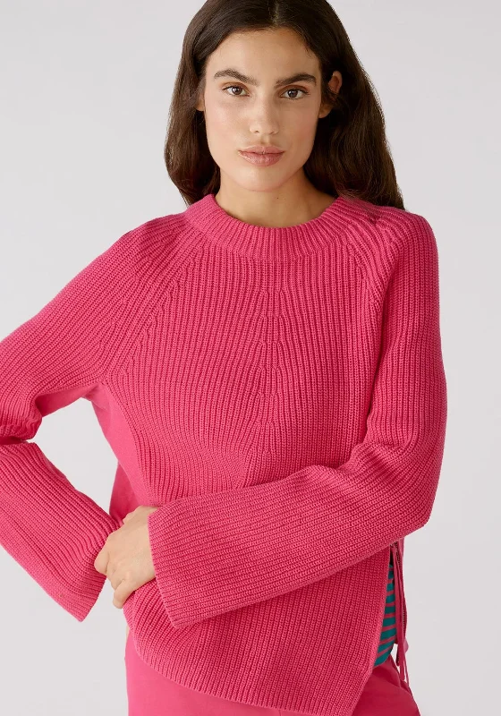 OUI Zip Up Side Detail Knitted Jumper, Pink Satin Fabric Silk Fabric Chiffon Fabric
