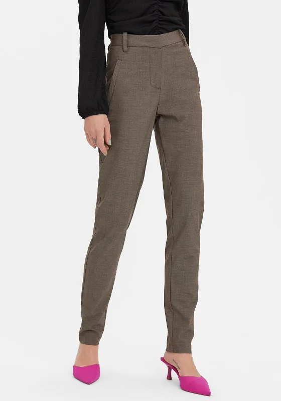 Vero Moda Normal Waist Slim Leg Trousers, Coffee Bean Trousers trendy modern