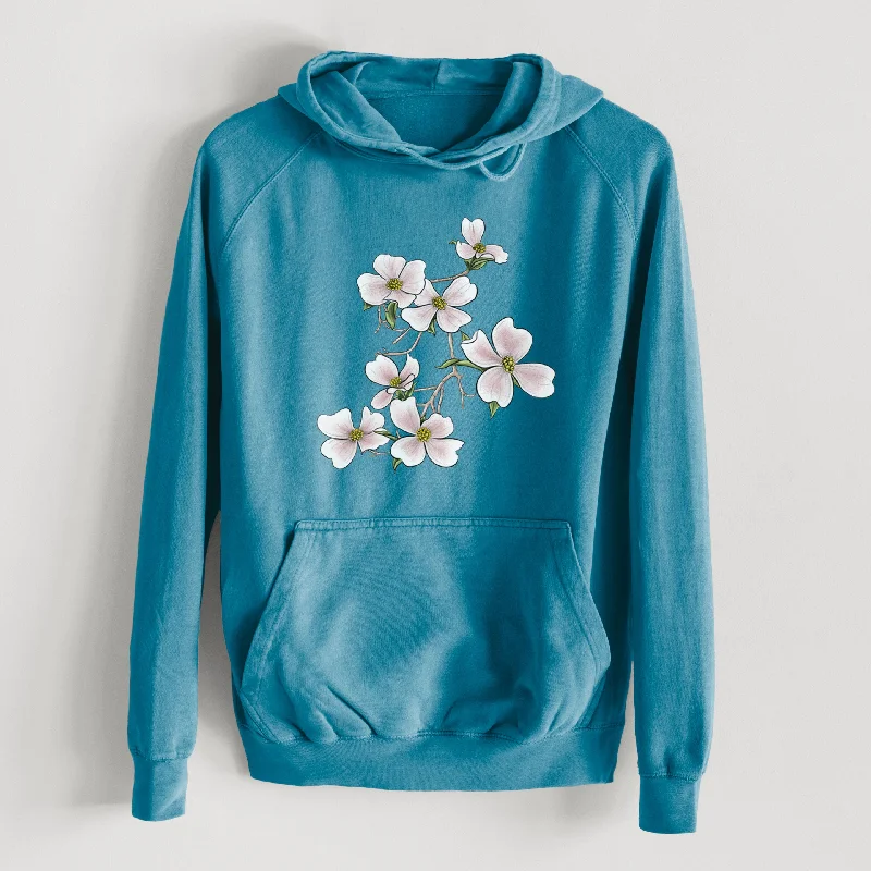 Flowering Dogwood - Cornus florida  - Mid-Weight Unisex Vintage 100% Cotton Hoodie Hoodie with Toggle Buttons Decorative Unique