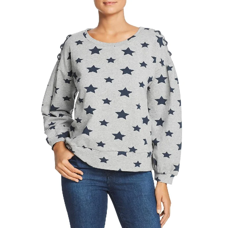 Womens Star Print Lace-Up Sweatshirt Hoodie with Ribbed Hem Stretchable Secure