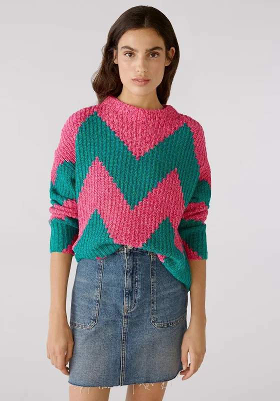 OUI Zig Zag Pattern Knit Jumper, Green & Pink Rayon Fabric Velvet Fabric Corduroy Fabric