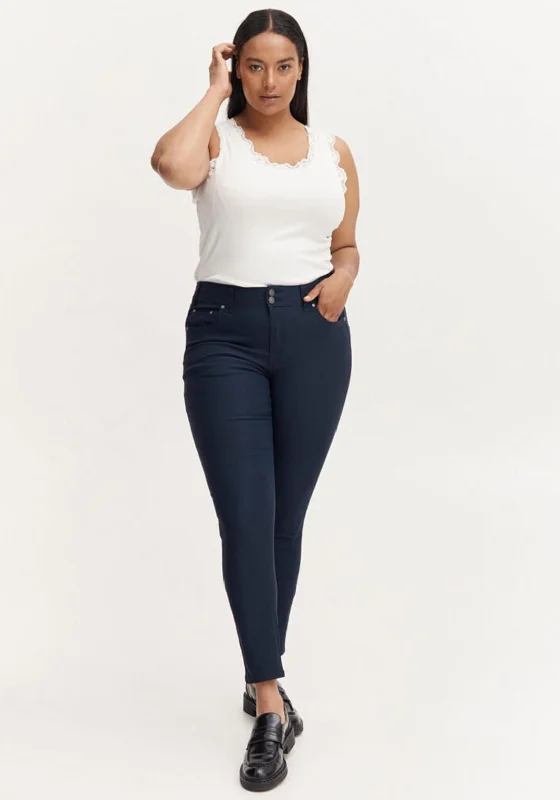 Fransa Curve Slim Leg Trousers, Navy Trousers versatile all-occasion