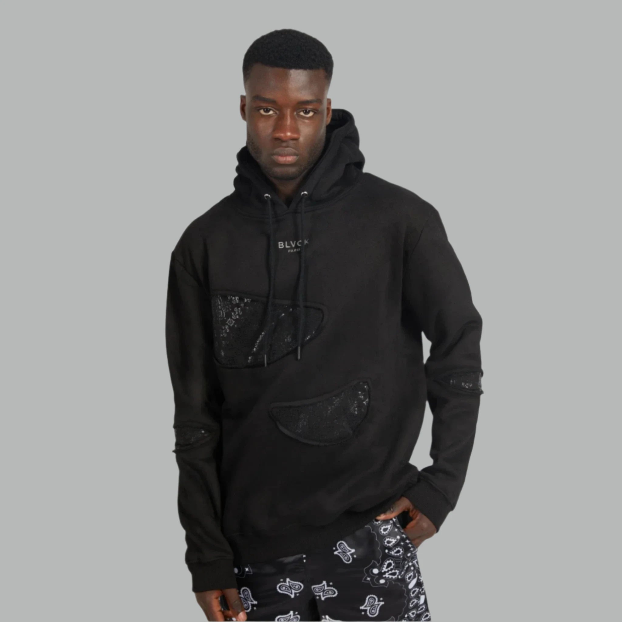 Blvck Paris - "Blvck Bandana Hoodie" - Super Soft - Unisex Hoodie with Button Classic Timeless