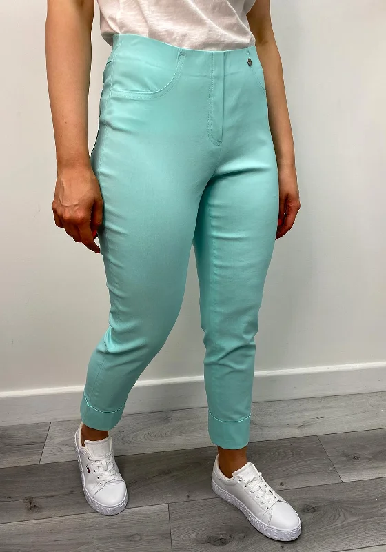 Robell Bella 09 Turn Up Ankle Grazer Trousers, Aqua Trousers Evening Elegant