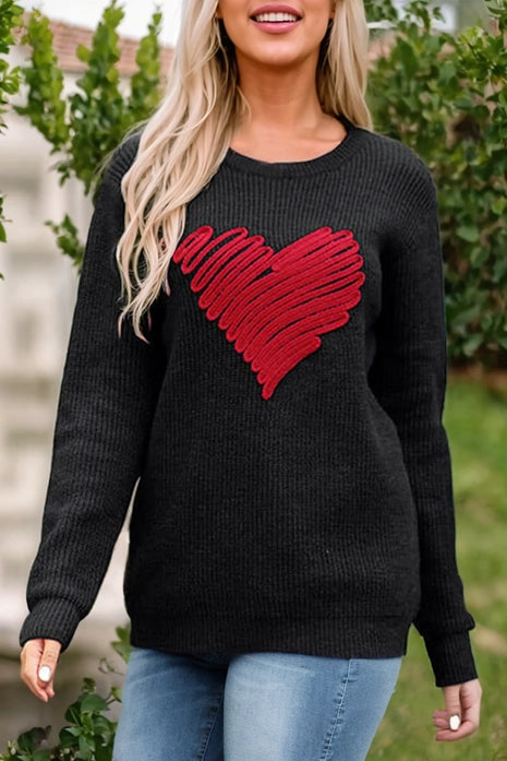 Valentine Heart Sketch Round Neck Sweater Herringbone Houndstooth Plaid