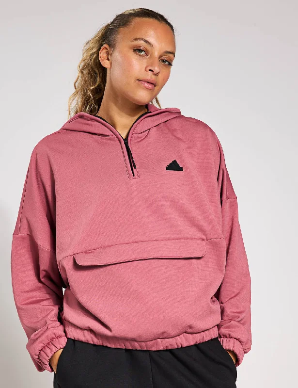 City Escape Fleece Hoodie - Preloved Crimson Hoodie with Hem Frayed Vintage Worn