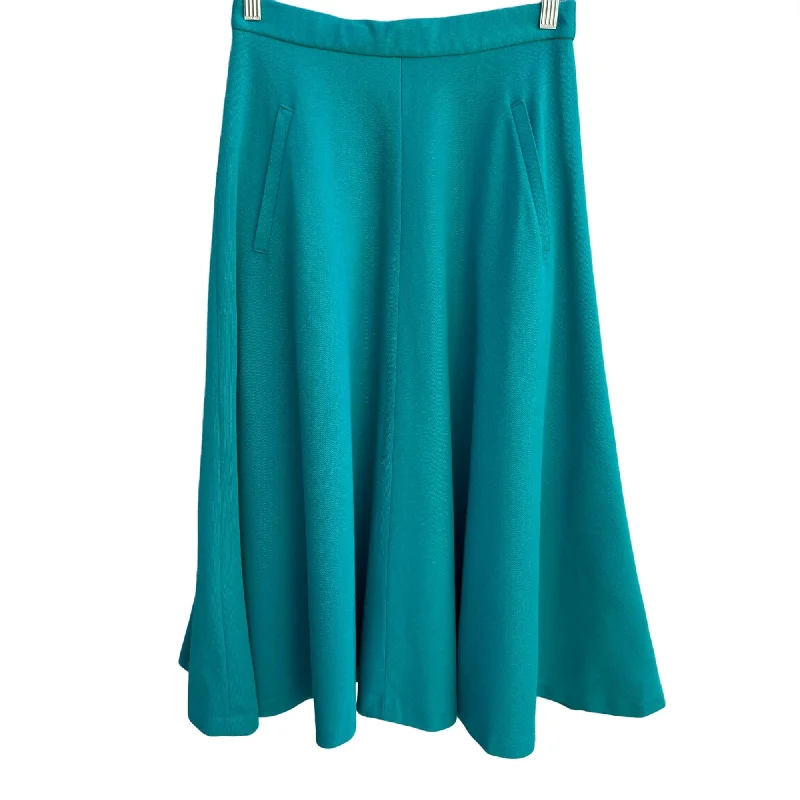 Vintage 50s 60s Style A-Line Fit Flare Teal Front Slash Pockets Full Midi Skirt silk skirt luxurious