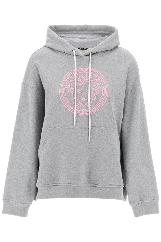 Versace hooded sweatshirt with m√©l 1014288 1A10156 GRAY MELANGE PALE PINK Graphic Hoodie Design Print