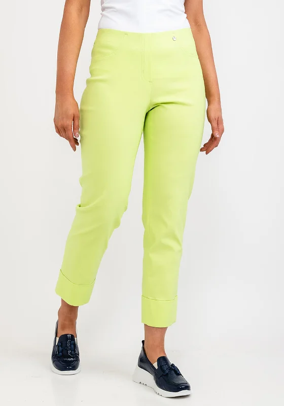 Robell Bella 09 Turn Up Ankle Grazer Trousers, Lime Trousers Travel Practical