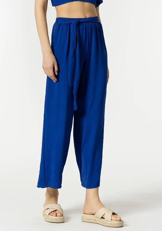 Tiffosi Francesca Tie Waist Crop Trousers, Blue Trousers Timeless Classic