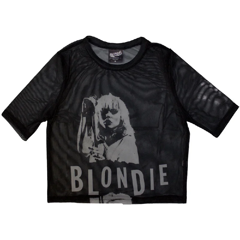 Blondie Ladies Mesh Crop Top - Mic Stand - Official Licensed Product Cashmere Blend Cotton Blend Poly Blend