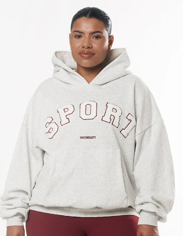 Sport Hoodie - Grey Marle/Berry Hoodie with Color Block Contrast Stylish