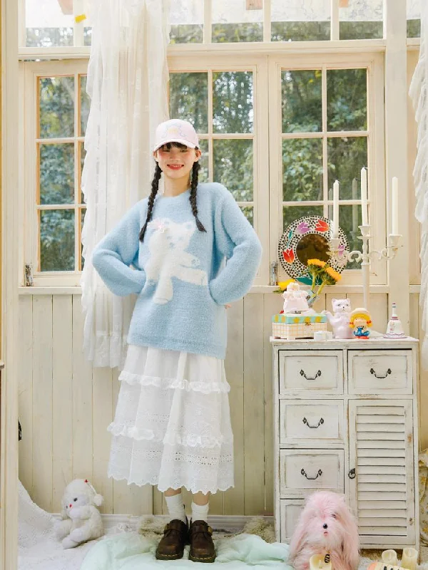 Bear pullover loose sweater【s0000005363】 Transparent Opaque Sheer