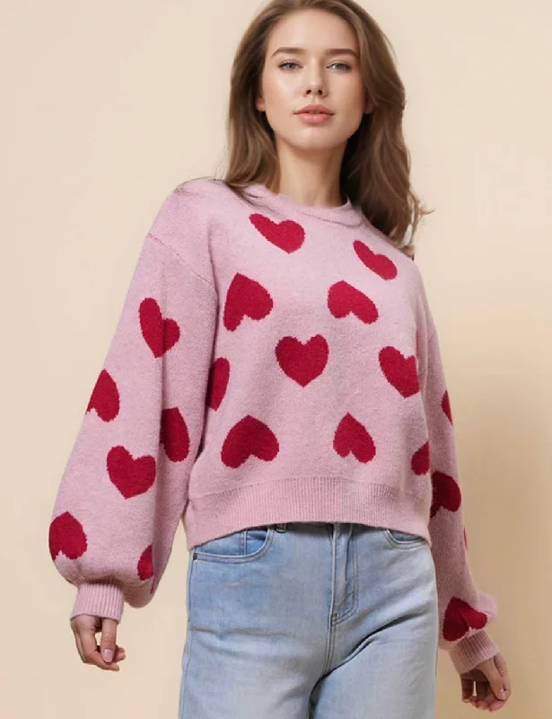 Ladies Valentine's Heart Color Block Sweater SKT41108 Lace Blend Ribbed Blend Corduroy Blend