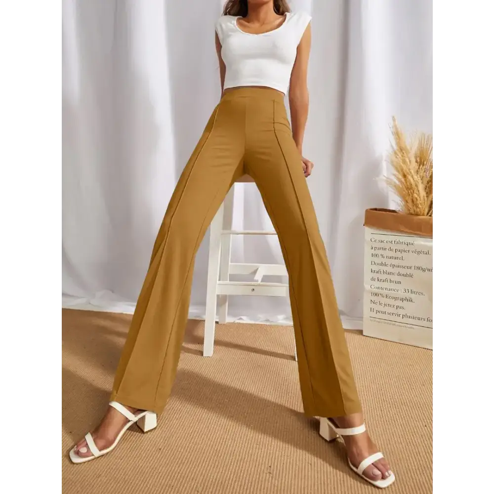 Elegant Yellow Cotton Solid Trousers For Women Trousers Satin Smooth