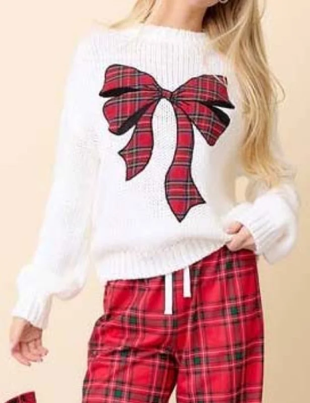 Ladies Merry Christmas Bowknot Pullover Sweater SKT4836 Chenille Fabric Brocade Fabric Lace Fabric