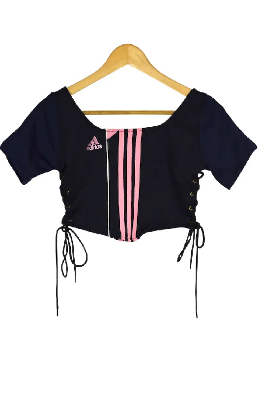 Reworked Adidas Brand Crop Top Fleece Nylon Spandex