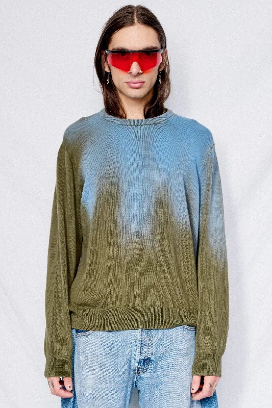 Green/Blue Airbrush Sweater Houndstooth Herringbone Solid