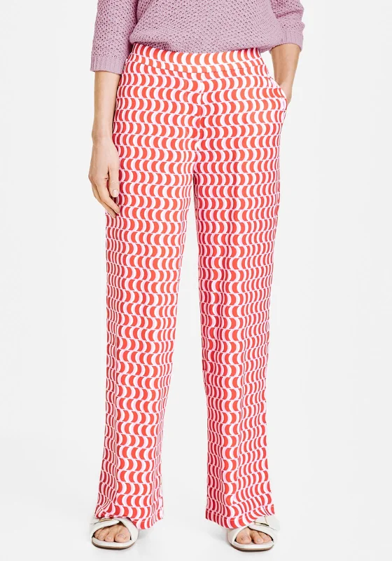 Gerry Weber Geo Print Wide Leg Trousers, Red Multi Trousers Cargo pockets