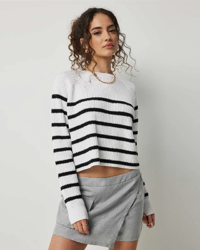 STRIPED RAGLAN SLEEVE SWEATER Polka Dot Checkered Tartan