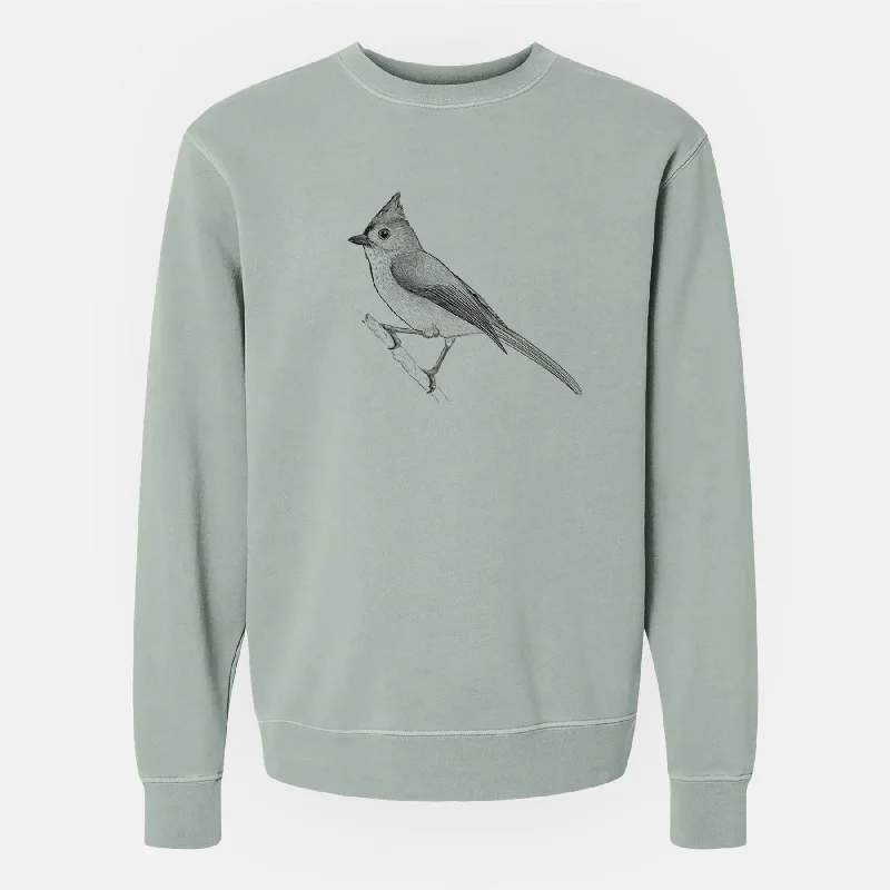 Tufted Titmouse - Baeolophus bicolor - Unisex Pigment Dyed Crew Sweatshirt Hoodie with Belted Waist Structured Tailored