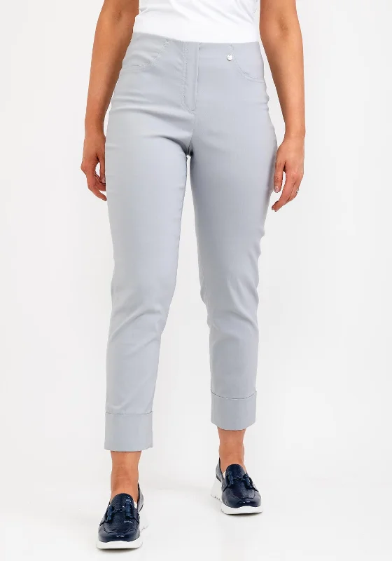 Robell Bella 09 Turn Up Ankle Grazer Trousers, Light Grey Trousers Denim Blue