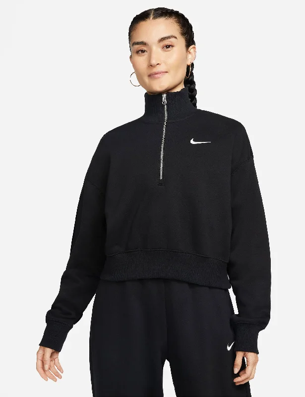 Sportswear Phoenix Fleece Cropped Sweatshirt - Black/Sail Hoodie with Strings Custom Fit Adjustable