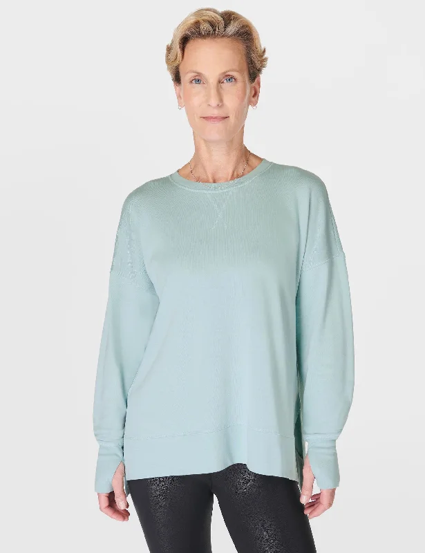 After Class Longline Sweatshirt - Muted Teal Blue Hoodie with Thumb Holes Functional Cozy