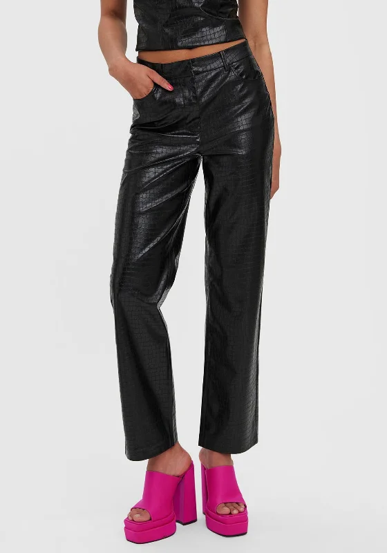 Vero Moda Dareen Faux Croc Straight Trousers, Black Trousers Business Professional